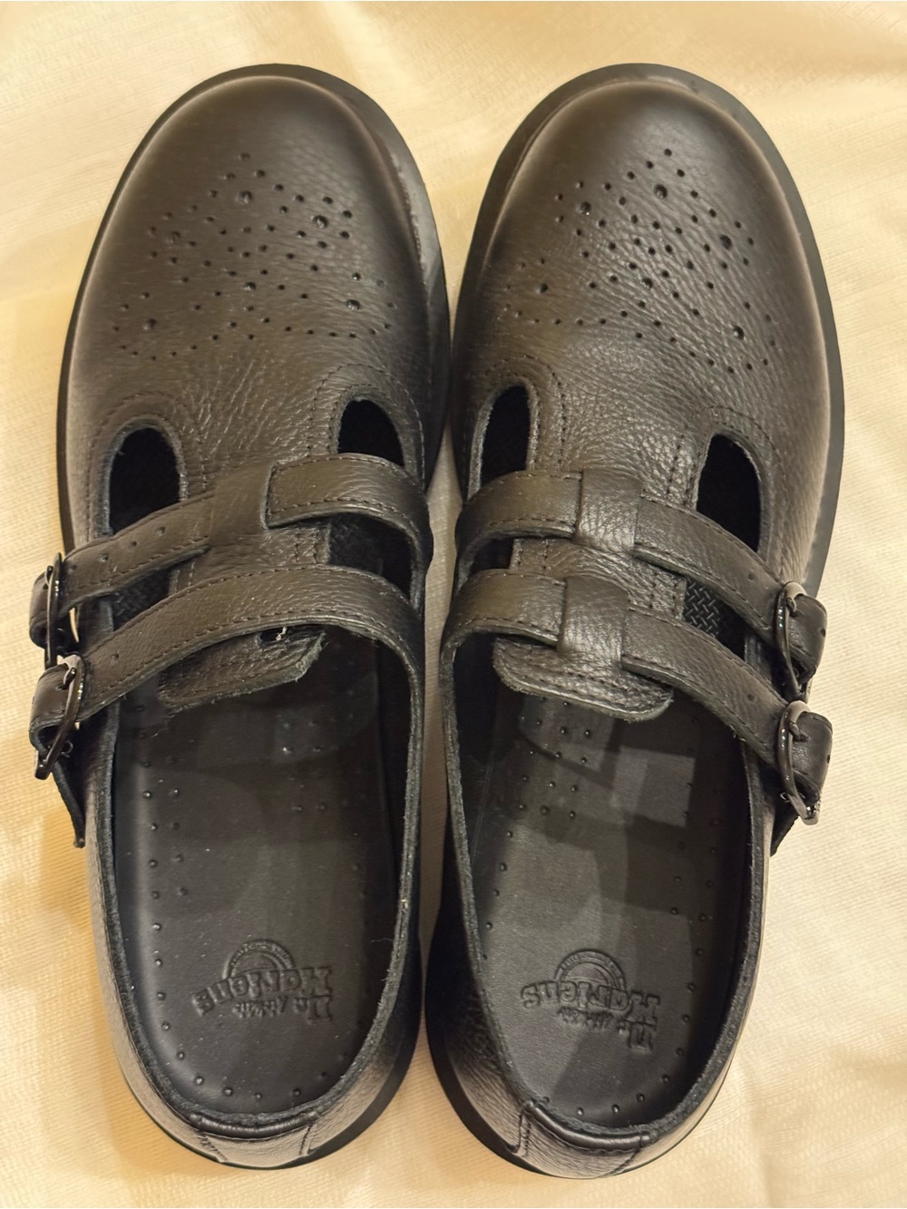 Dr. Martens Black Leather Double-Strap Perforated Loafers - Picture 3 of 7